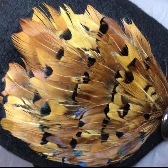 Vintage Lilli Moffit Women\'s Black Felt Dome Copper Feather Hat Reno Nevada main image 9